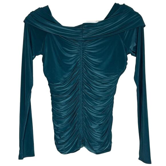 Naked Wardrobe Ruched Long Sleeve Off Shoulder Blouse Top Teal Blue Women's M - Picture 6 of 8